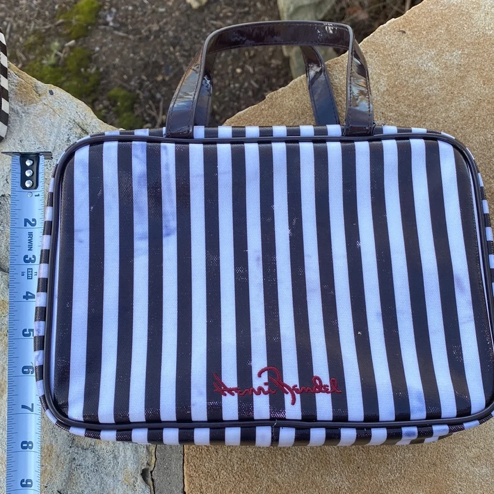 henri bendel Black and White Striped Cosmetic Bag Set